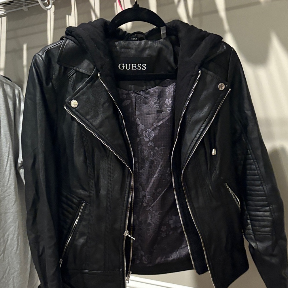 Guess Women's Black Leather Moto Jacket